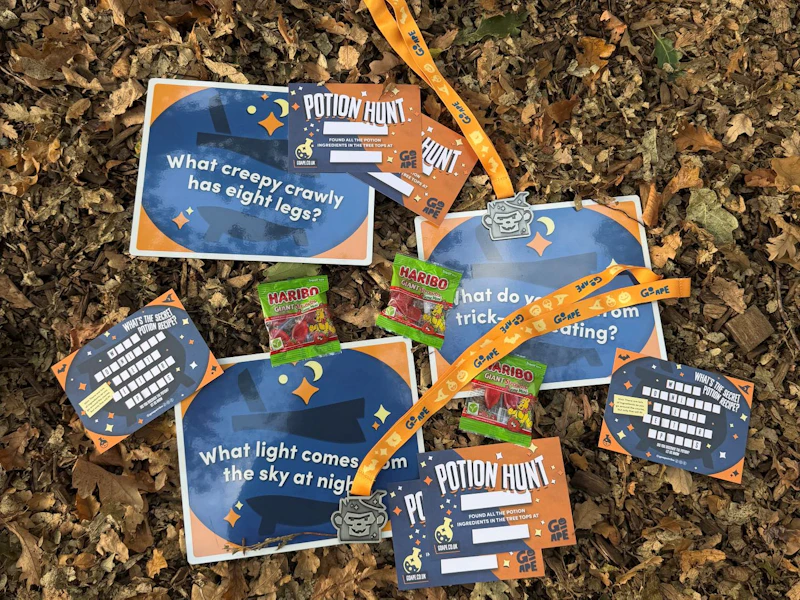 Potion Hunt tangibles Go Ape Potion Hunt signs, signs certificates and medals