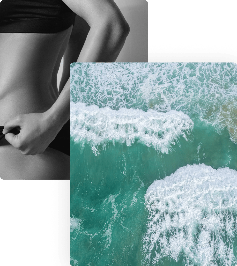 Womans body and waves crashing