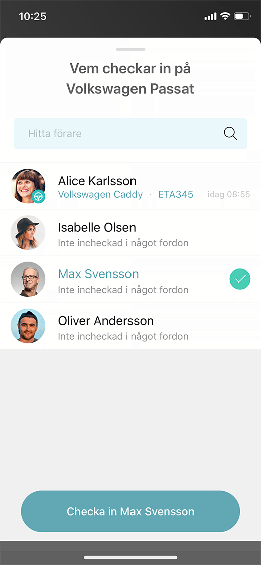 Incheckning och föraridentifiering