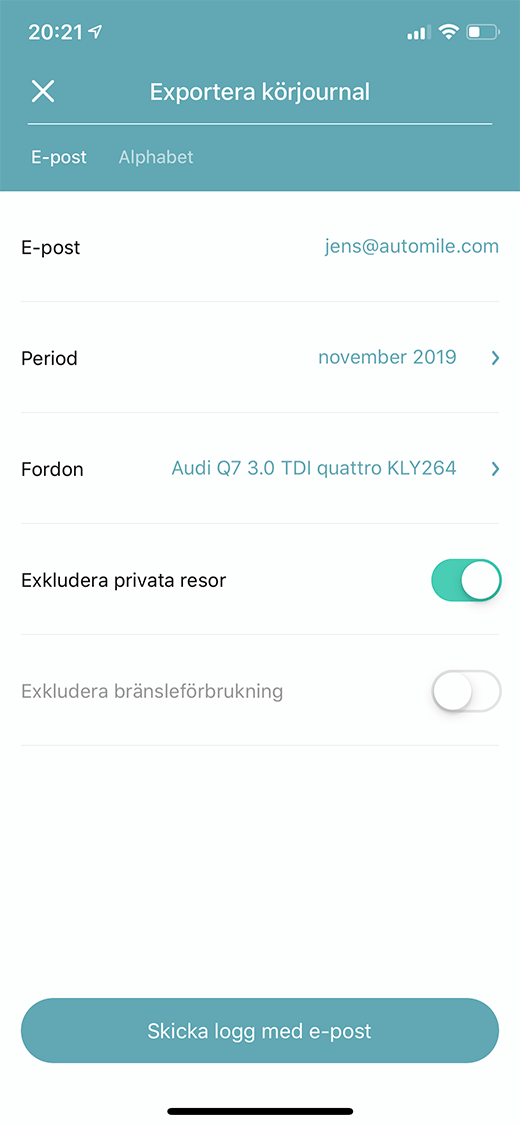 Exportera köjournal