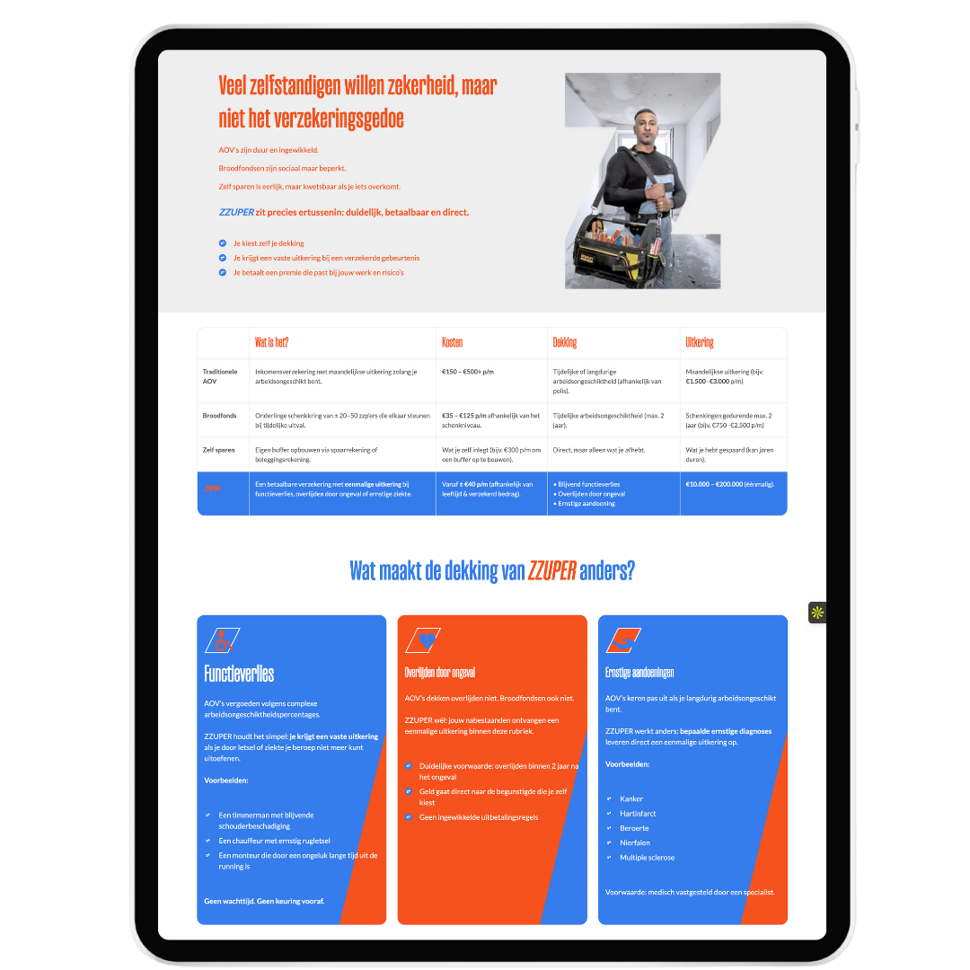 Een PDF mockup van de ZZP vangnet vergelijking