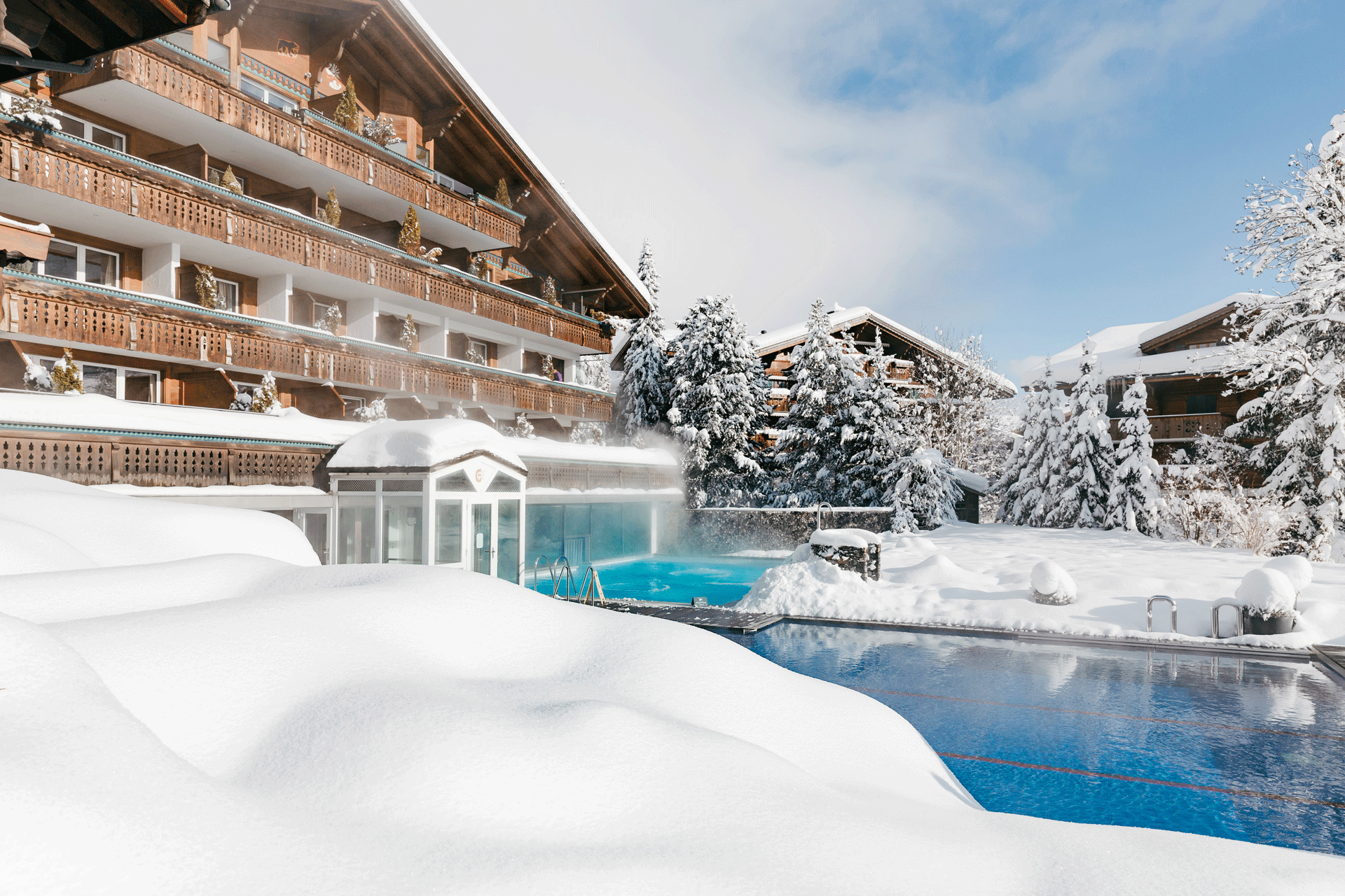 Wellness area covered with snow from the outside.