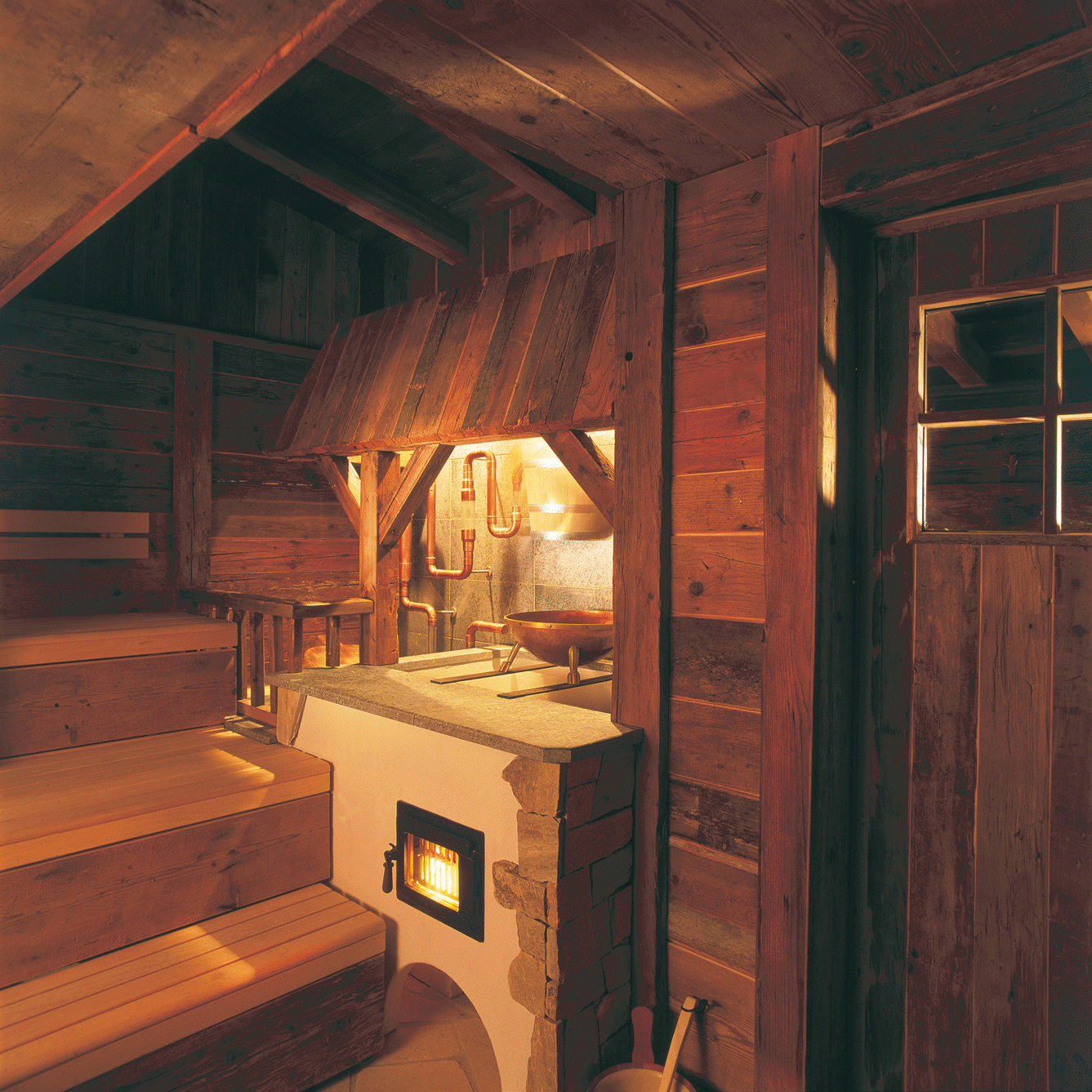 Sauna schnapps distillery at the Hotel Ermitage Schnapps distiller in a sauna