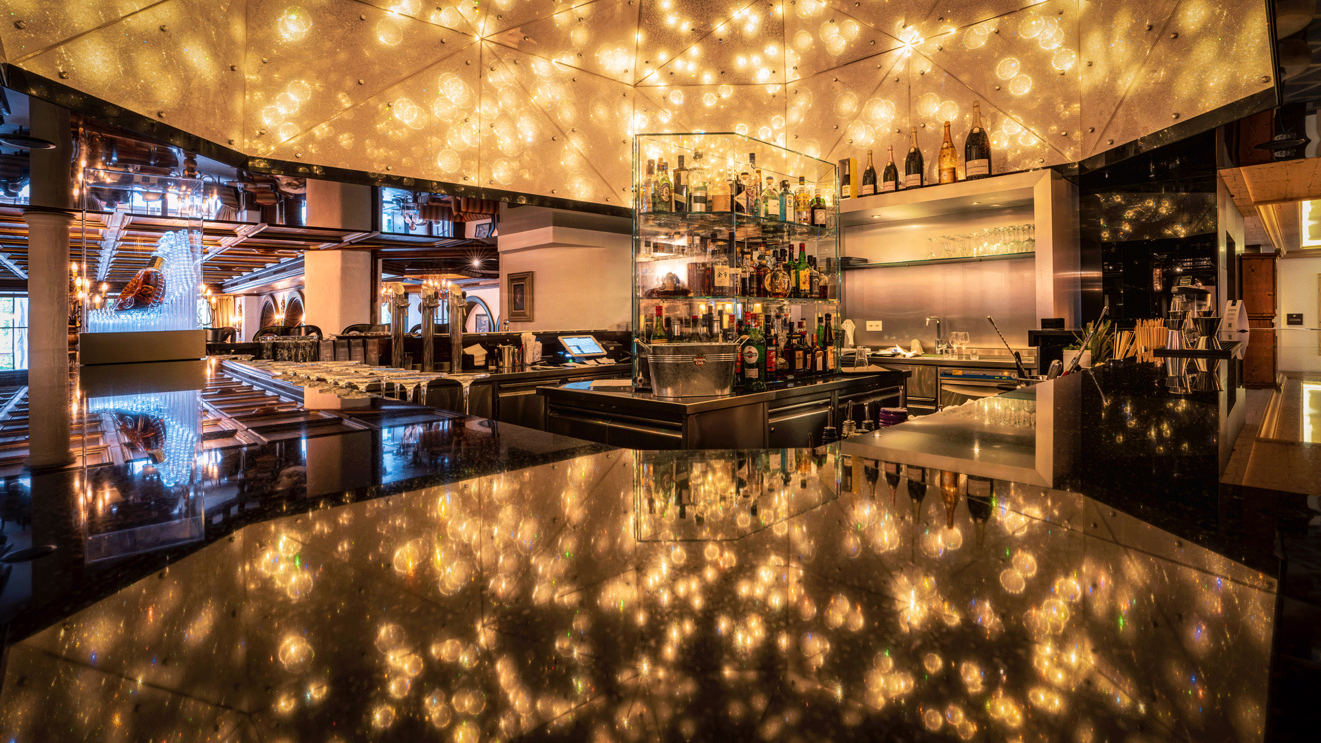 One Million Stars Bar Hotel Ermitage Bar with yellow illuminated sparkling Swarovski stones