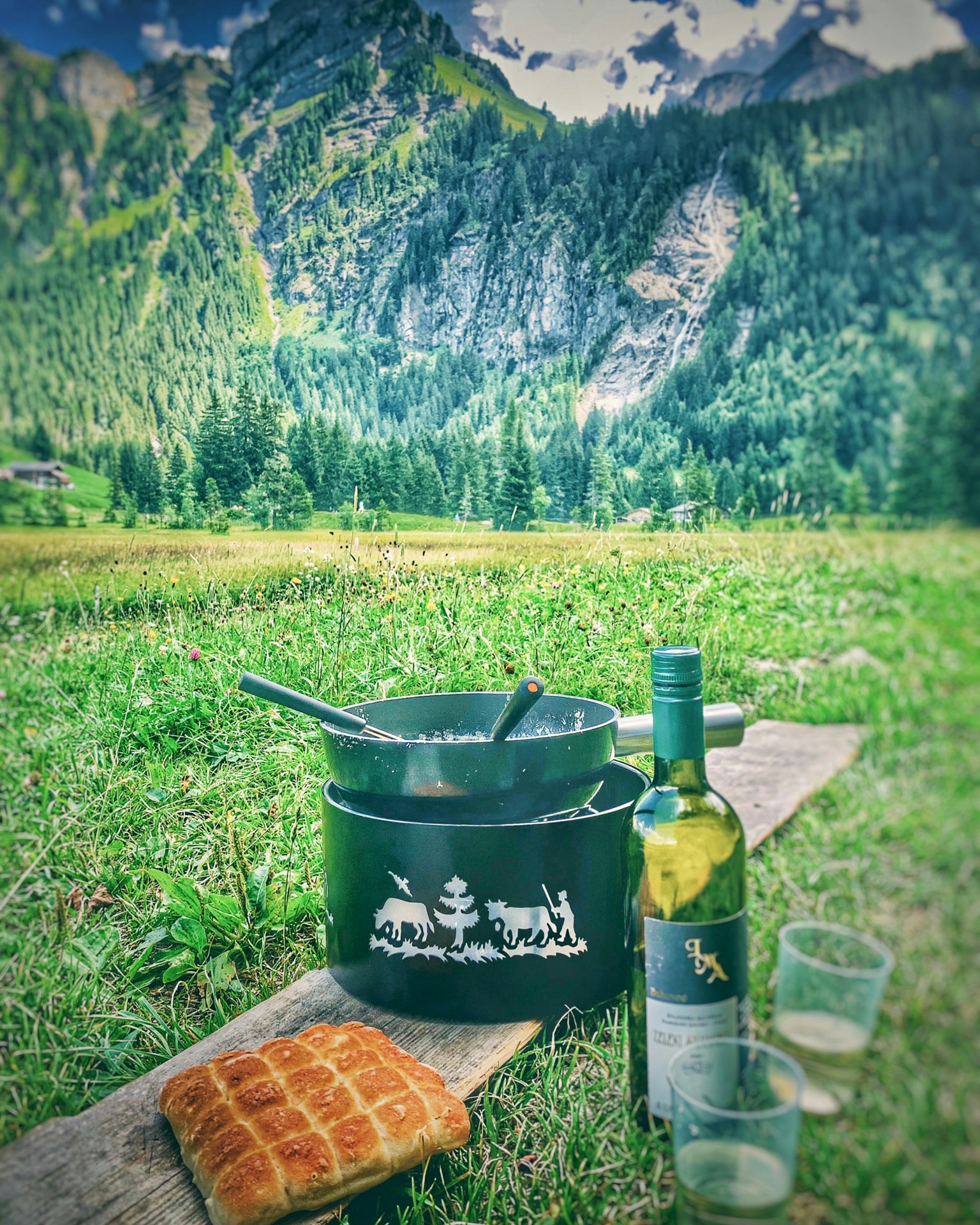 Fondue on a mountain meadow