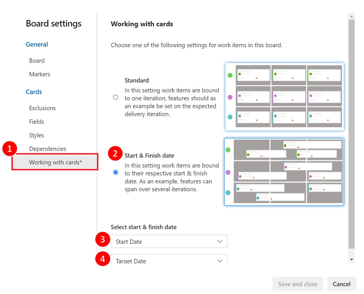 Example of the settings for enabling delivery timeline