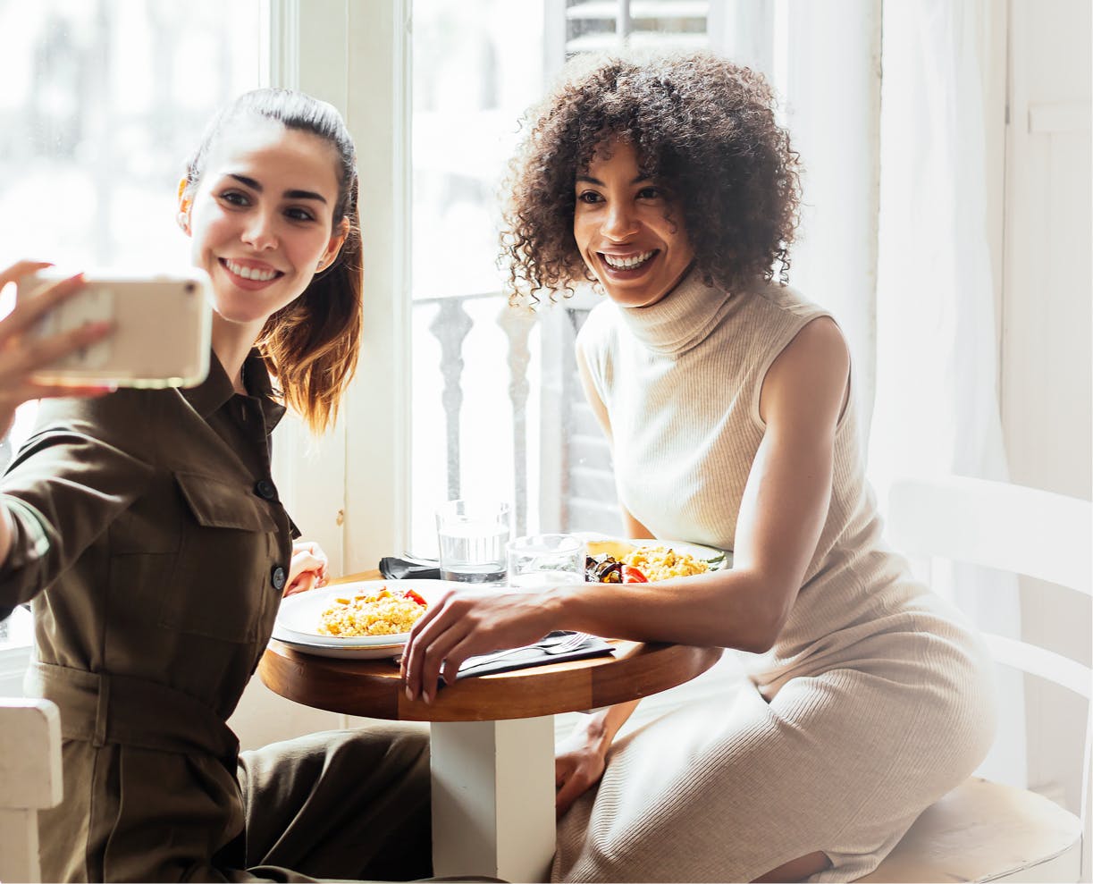 Two Beautiful Women Happily taking a selfie