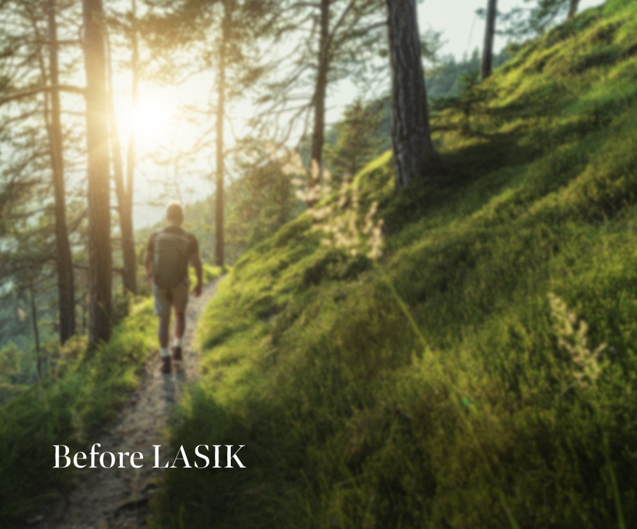 Astigmatism before LASIK with picture of man walking down trail