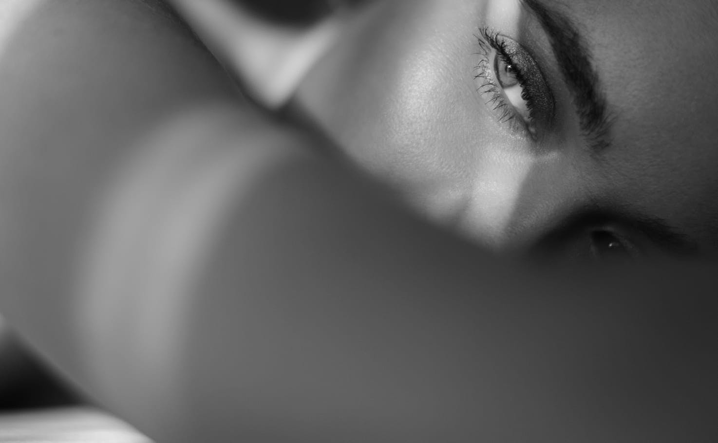 black and white image of woman's face
