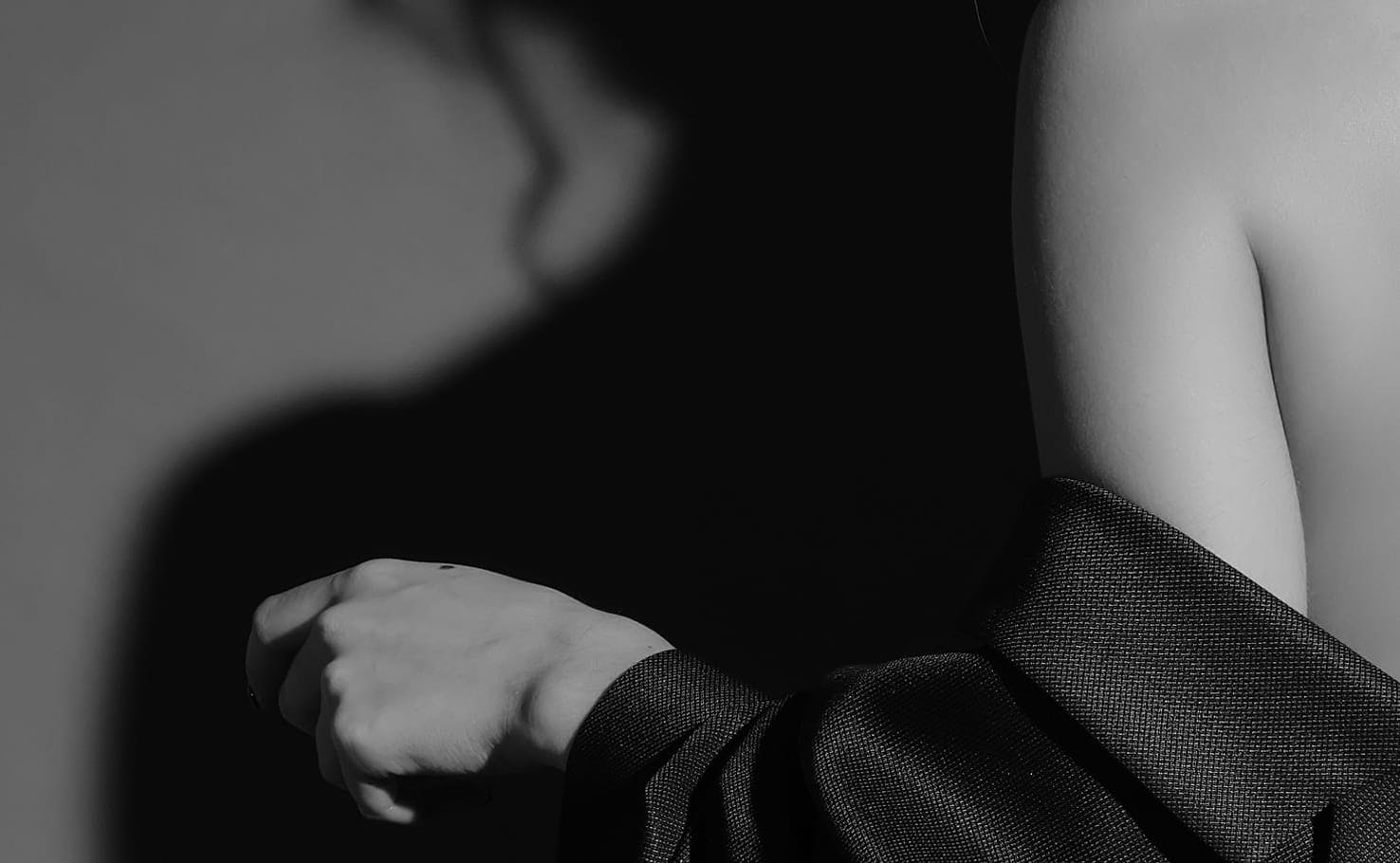 black and white image of person's hand