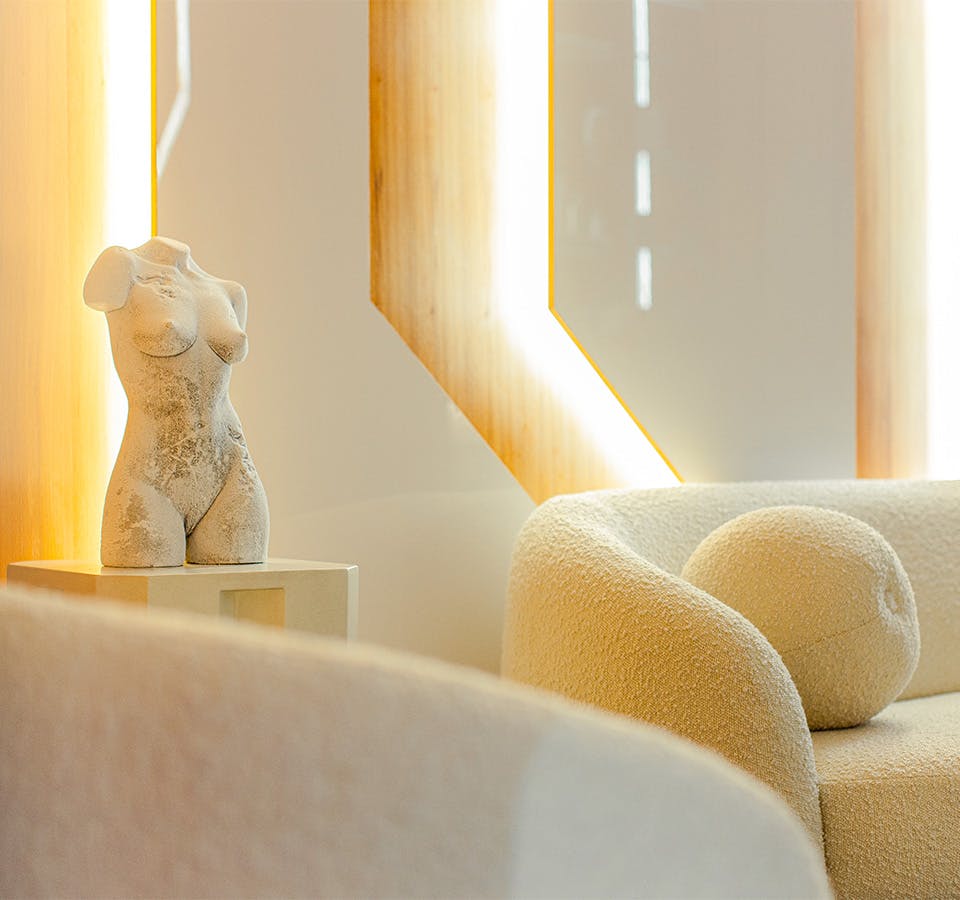 photo of office with stone sculpture