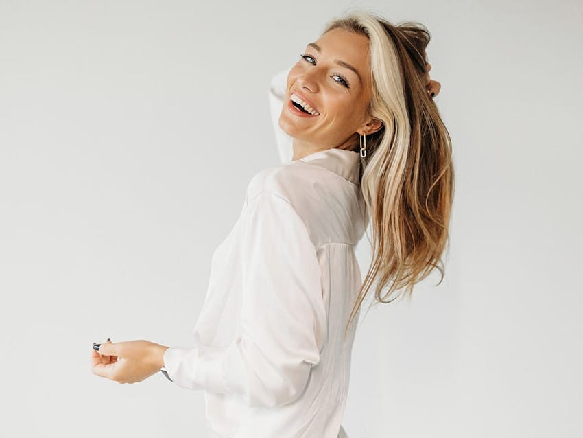 blonde woman smiling