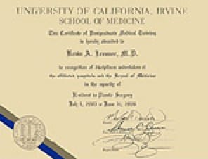 UC - Irvine -Plastic Surgery Residency certificate