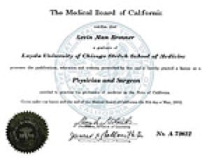The Medical Board of California certificate