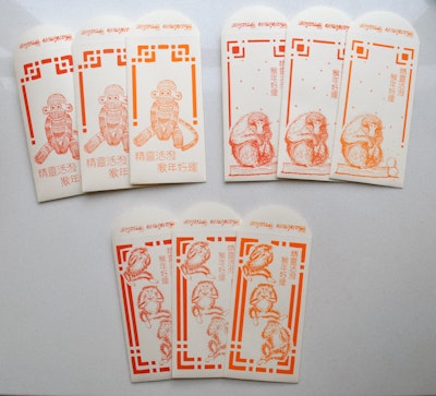 Chinese New Year lai see envelopes illustrated and screenprinted by Vickie Chan