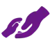 Icon Family Purple silhouette of a large hand reaching out to gently support a smaller hand, symbolizing care, support, and connection.
