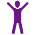 Icon Freedom A purple stick figure with raised arms in a celebratory pose on a white background, representing excitement and achievement.