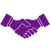 Icon Safety Purple silhouette of two hands engaging in a handshake, symbolizing agreement and partnership.