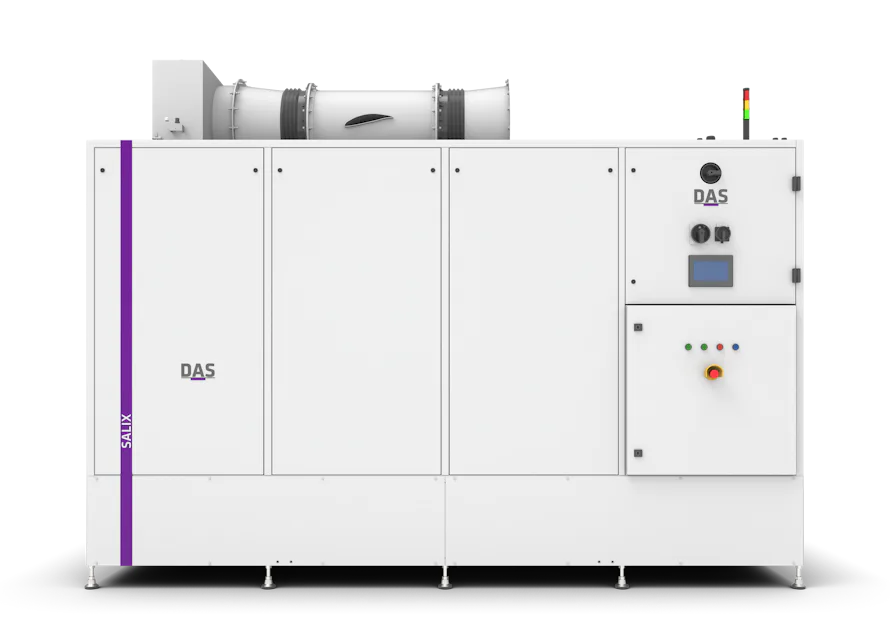 SALIX An industrial machine with the words ‘SALIX’ and ‘DAS’ on the front can be seen, equipped with a digital display, various controls and a small coloured signal system on the top.