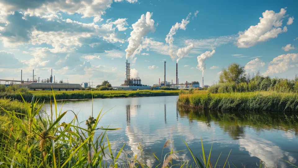 Chemical Industry A chemical manufacturing by a scenic river — combining innovation, safety, and sustainability for a cleaner, smarter industry.