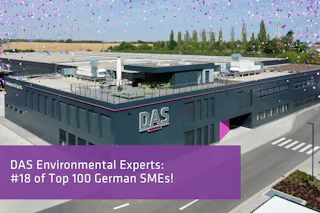 Headquarter DAS GmbH The DAS headquarters with the inscription “DAS Environmental Experts: #18 in the Top 100 German SMEs!”