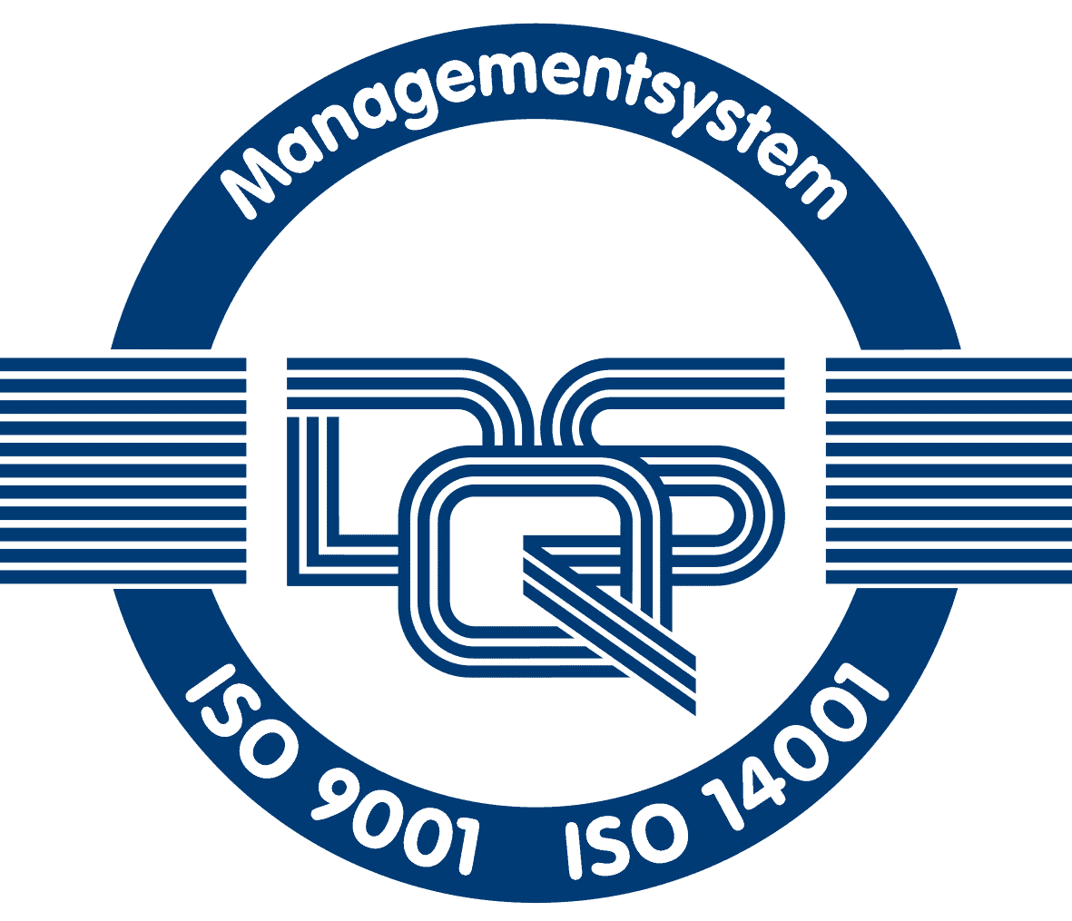 Design of certification logo for management systems with text ‘ISO 9001’ and ‘ISO 14001’.
