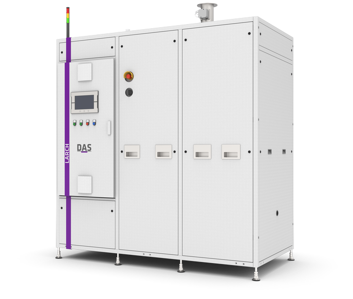 A large, industrial white control cabinet featuring multiple panels with a display screen, buttons, and switches, designed for operational management in a high-tech environment.