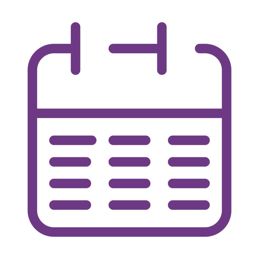 icon of a calendar purple lines on white background