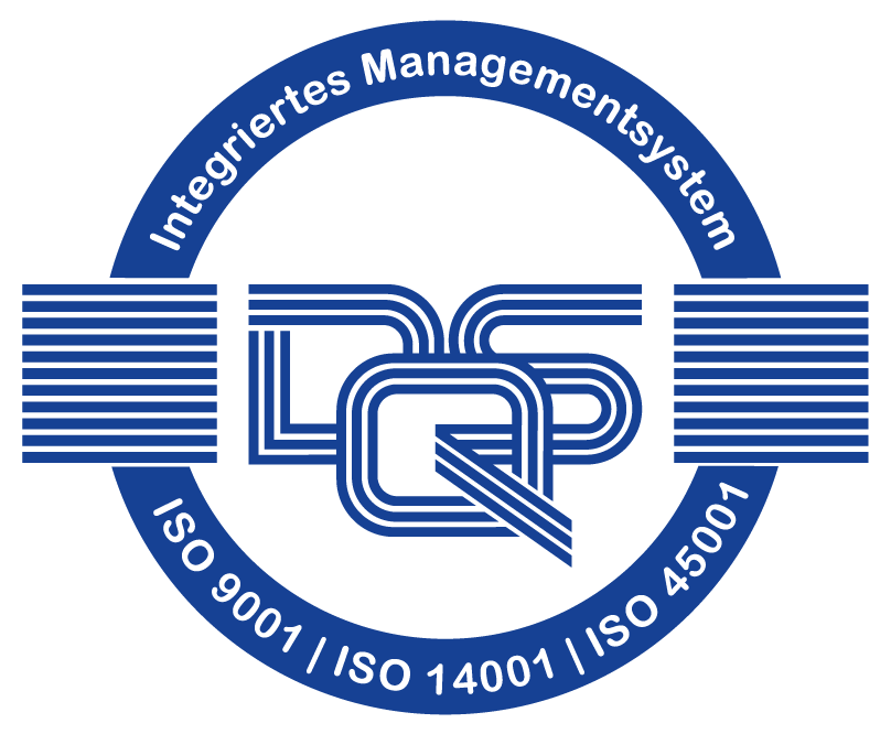 The image features a logo with the text "Integriertes Managementsystem" encircling a central design, prominently displaying certifications "ISO 9001", "ISO 14001", and "ISO 45001", representing an Integrated Management System (IMS) for quality, environmental, and occupational health and safety management compliance.