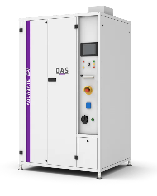AQUABATE Depiction of a large, white industrial unit with a purple label bearing the inscription ‘AQUABATE EPI’ and the name of the unit manufacturer, DAS, with a digital display and several controls on the front.