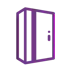 Icon Abatements BUG The image displays a minimalist, purple icon of a closed door set against a white background, emphasizing its clean lines and simple design.