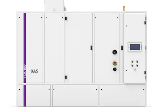 TILIA DUO 4+4 Front Closed An industrial machine with the words ‘TILIA’ and ‘DAS’ on the front can be seen, equipped with a digital display, various controls and a small coloured signal system on the top.