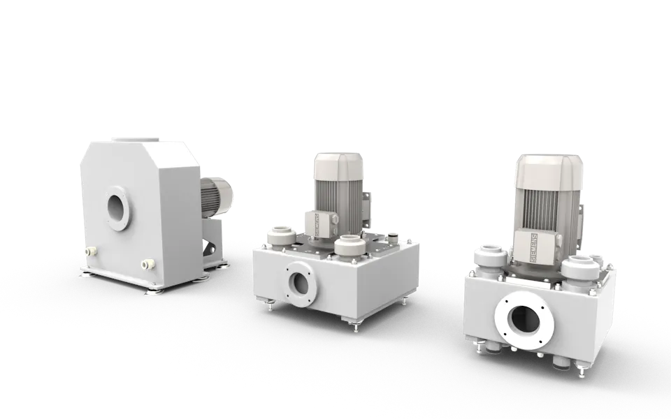 RDC Series_MINI_MICRO Three small industrial machines in different designs side by side, each with a round inlet at the front