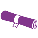 A purple scroll icon with a rolled-up parchment secured by a ribbon, symbolizing documents or a diploma.