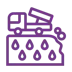 Icon Landfill Leachate A purple triangular shape with three purple raindrop shapes beneath it, set against a transparent background, resembling a stylized logo design.