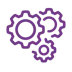 Icon Mechanical Treatment Three interlocking purple gears of varying sizes are arranged against a plain background, symbolizing teamwork and mechanical efficiency.