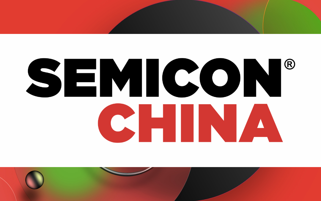 The image features the bold and prominent "SEMICON CHINA" logo on a vibrant red and white background, highlighting the theme of semiconductor technology in China.