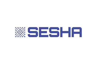 Logo SESHA The image features a modern, minimalist logo for "SESHA" in blue capital letters, accompanied by a circular, tech-inspired design element, conveying a sense of innovation and technology.