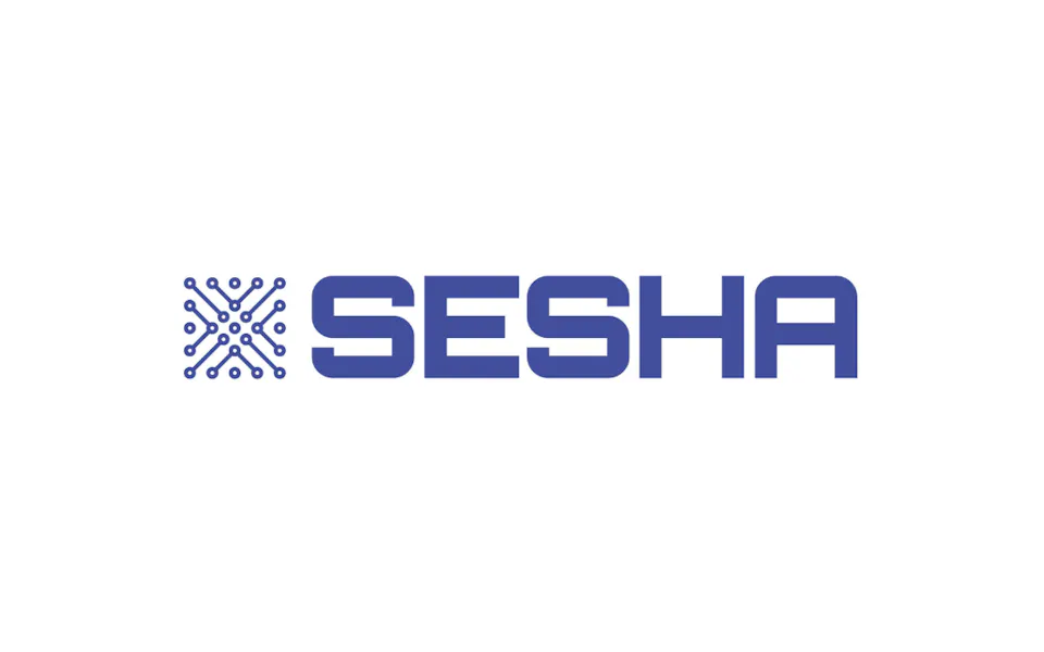 Logo SESHA The image features a modern, minimalist logo for "SESHA" in blue capital letters, accompanied by a circular, tech-inspired design element, conveying a sense of innovation and technology.