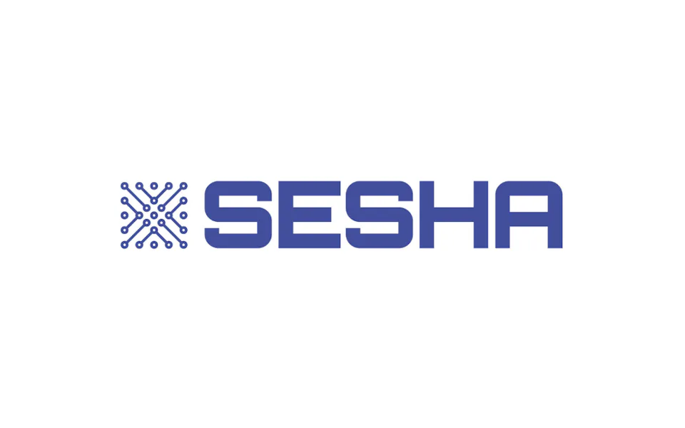 Logo SESHA The image features a modern, minimalist logo for "SESHA" in blue capital letters, accompanied by a circular, tech-inspired design element, conveying a sense of innovation and technology.