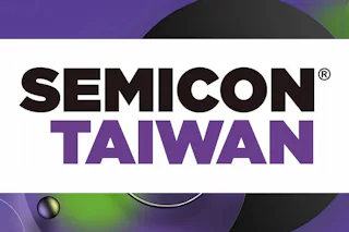 Logo SEMICON Taiwan The image displays the "SEMICON Taiwan" event logo prominently, featuring bold black and purple text against a white background, with abstract green and purple shapes in the backdrop.