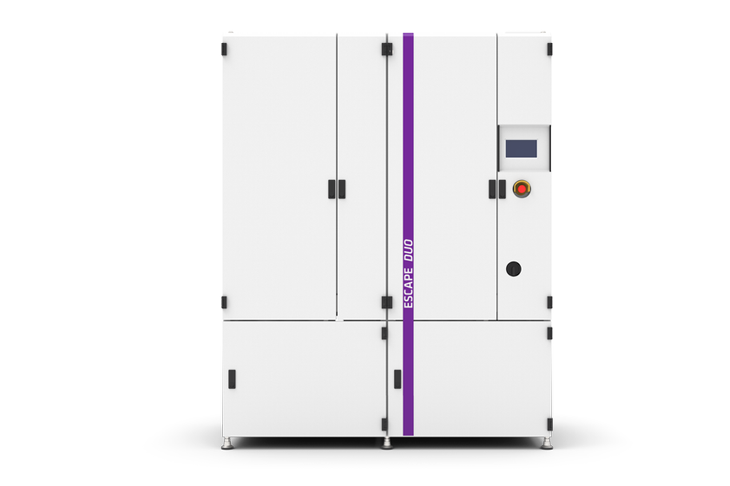 A large, white machine called ‘ESCAPE DUO’ standing,  with a digital display and control buttons, possibly part of a system for reducing or controlling wet waste.