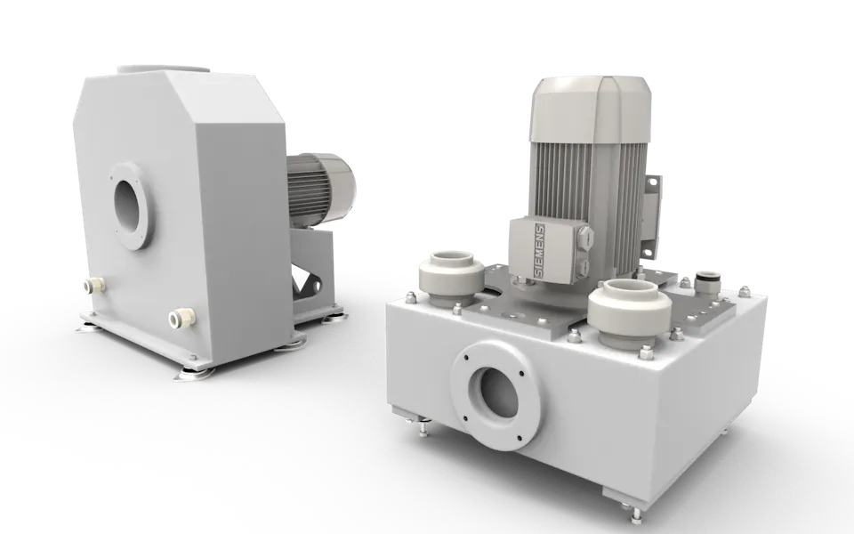 RDC Series_RDC_RDC MINI The image features two small-sized industrial systems with robust metal casings and cylindrical inlets, highlighting their durable construction and design for high-performance applications.