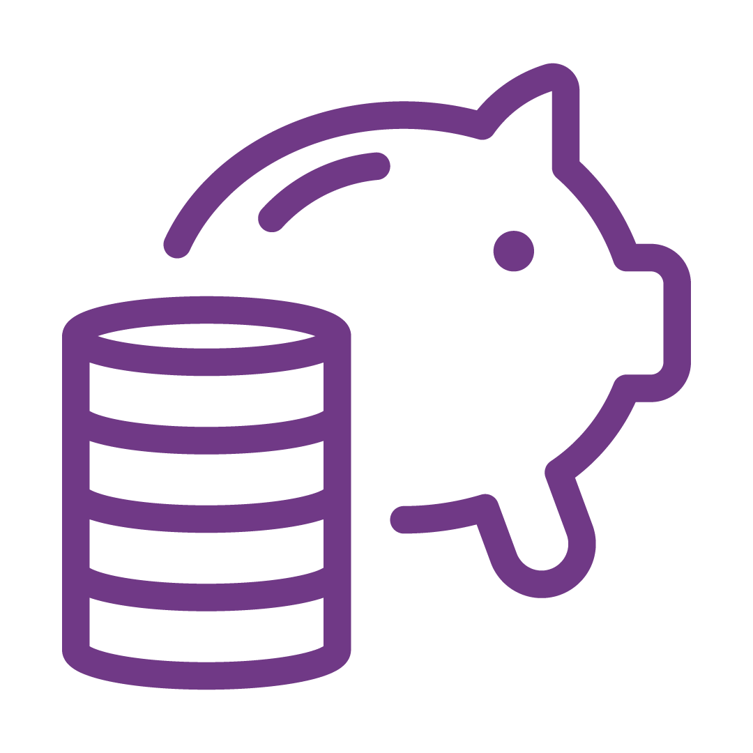 Icon stapled coins with Icon of piggy bank in the background