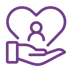 Icon health hand icon with heart icon and human icon in the middle