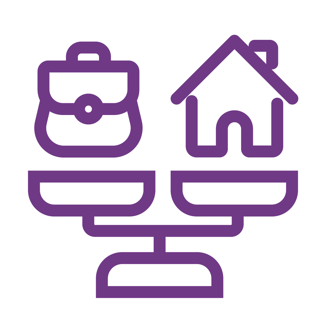 scale icon with house icon and bag icon on top