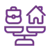 Icon work-life-balance scale icon with house icon and bag icon on top