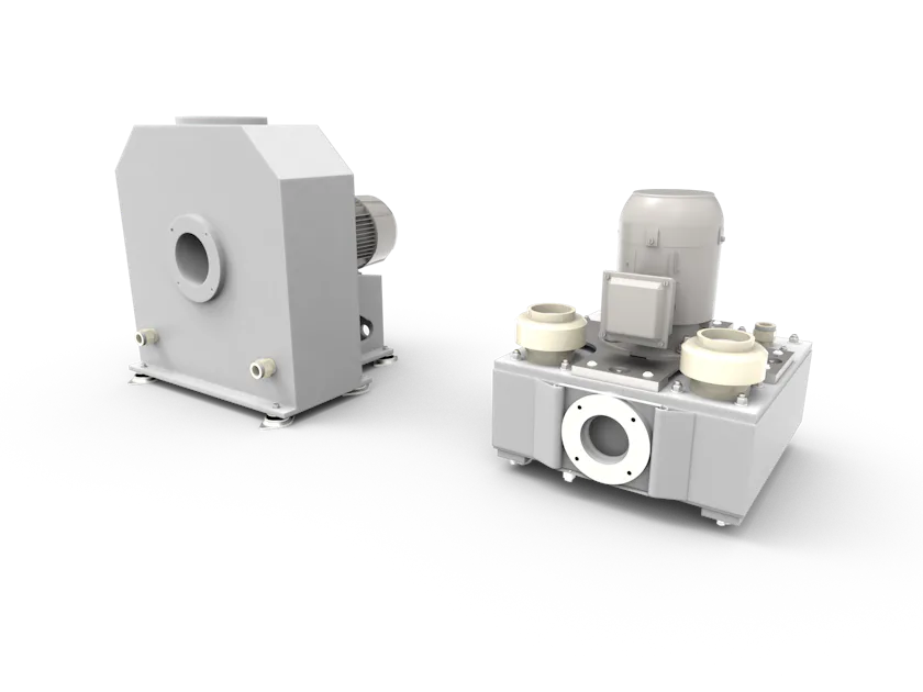 RDC Series Two small industrial units on a transparent background. The unit on the left has a larger, grey casing, while the unit on the right has a more complex structure and more details.