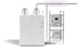 ALCEA - Advanced Catalytic Oxidation Weiße schrankförmige Anlage und zwei Boxen mit Bedienfeldern für die Fertigungsumgebung