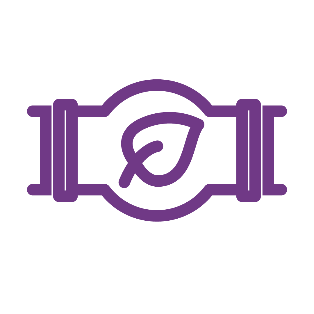 The symbol shows a schematic representation of an exhaust duct containing a leaf, to illustrate the integration of an environmental solution into the duct.